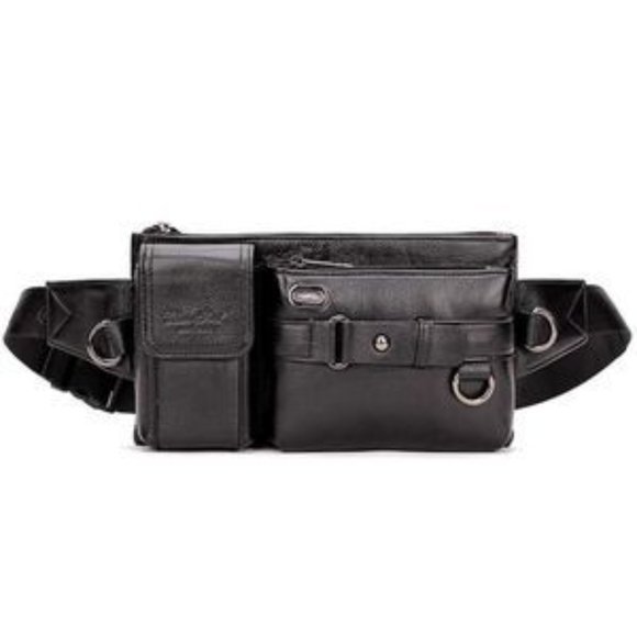 New Vintage Look Leather Waist Bag Black - Picture 3 of 6